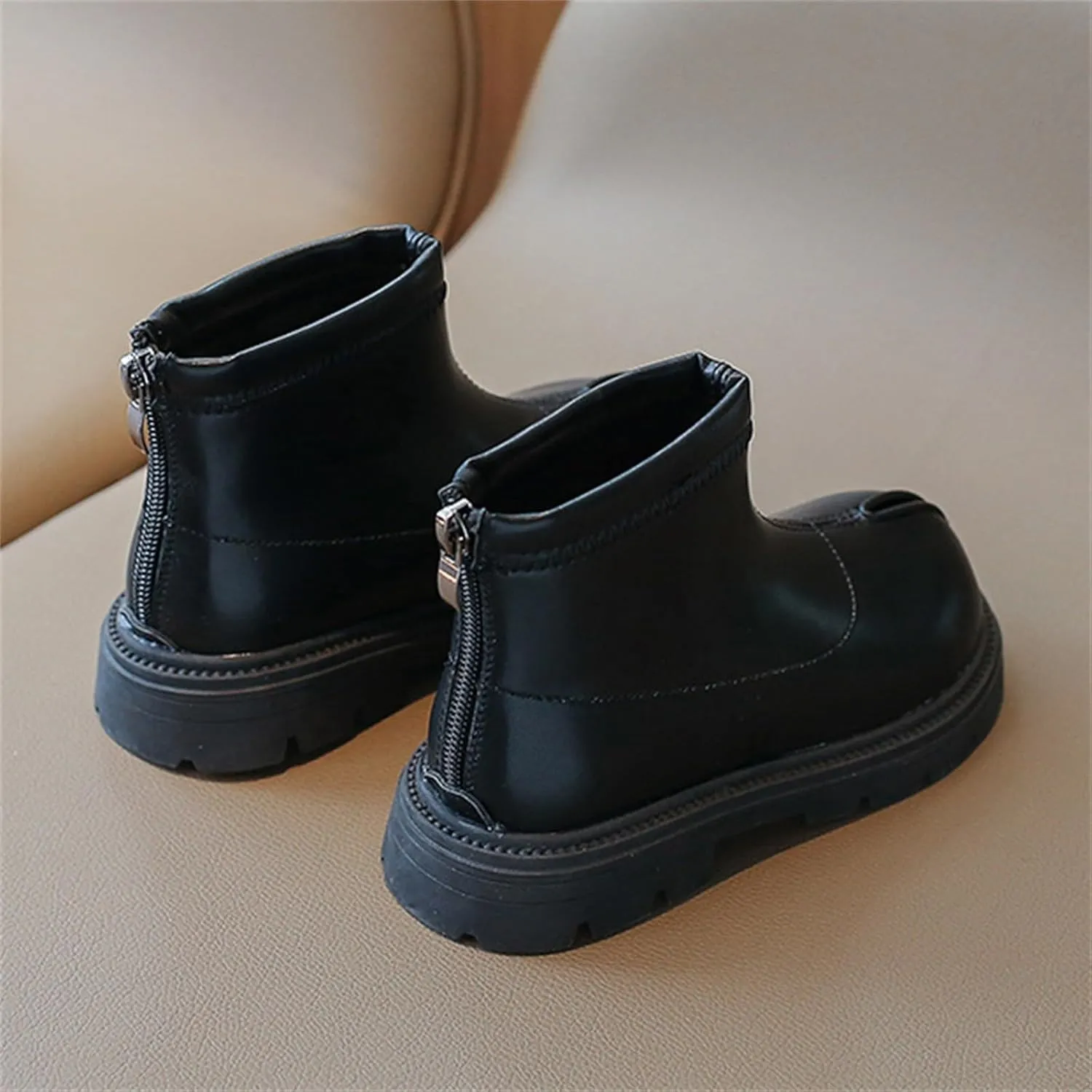 Black Platform Booties Girls Zipper Shoes Outdoor Warm Non Slip Soft Sole Booties Classic Water Proof Girls Rains Boots