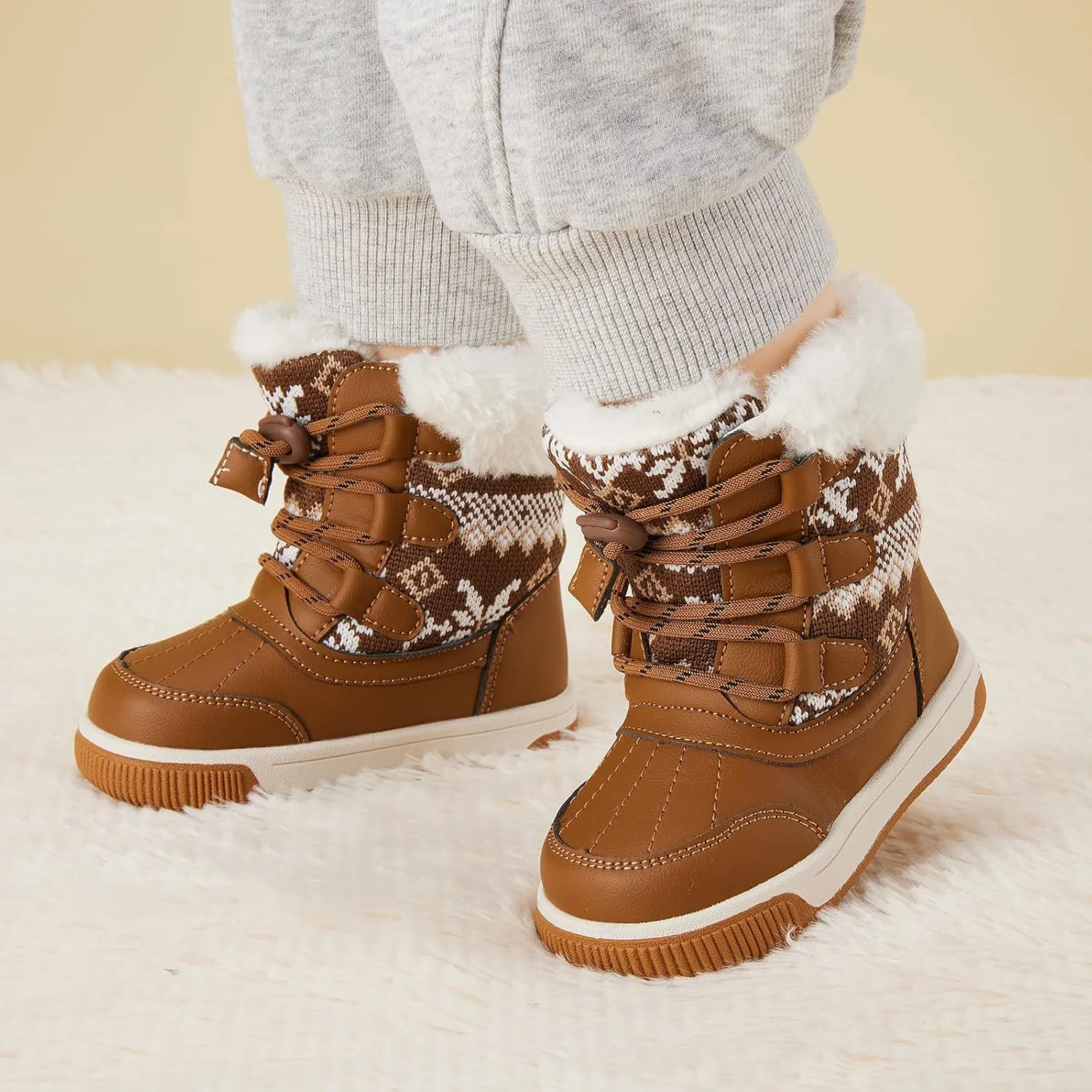 BMCiTYBM Toddler Boy Girl Snow Boots Waterproof Winter Warm Shoes Baby High Top Nonslip Lightweight Outdoor Sneakers for Cold Weather (Infant/Toddler)