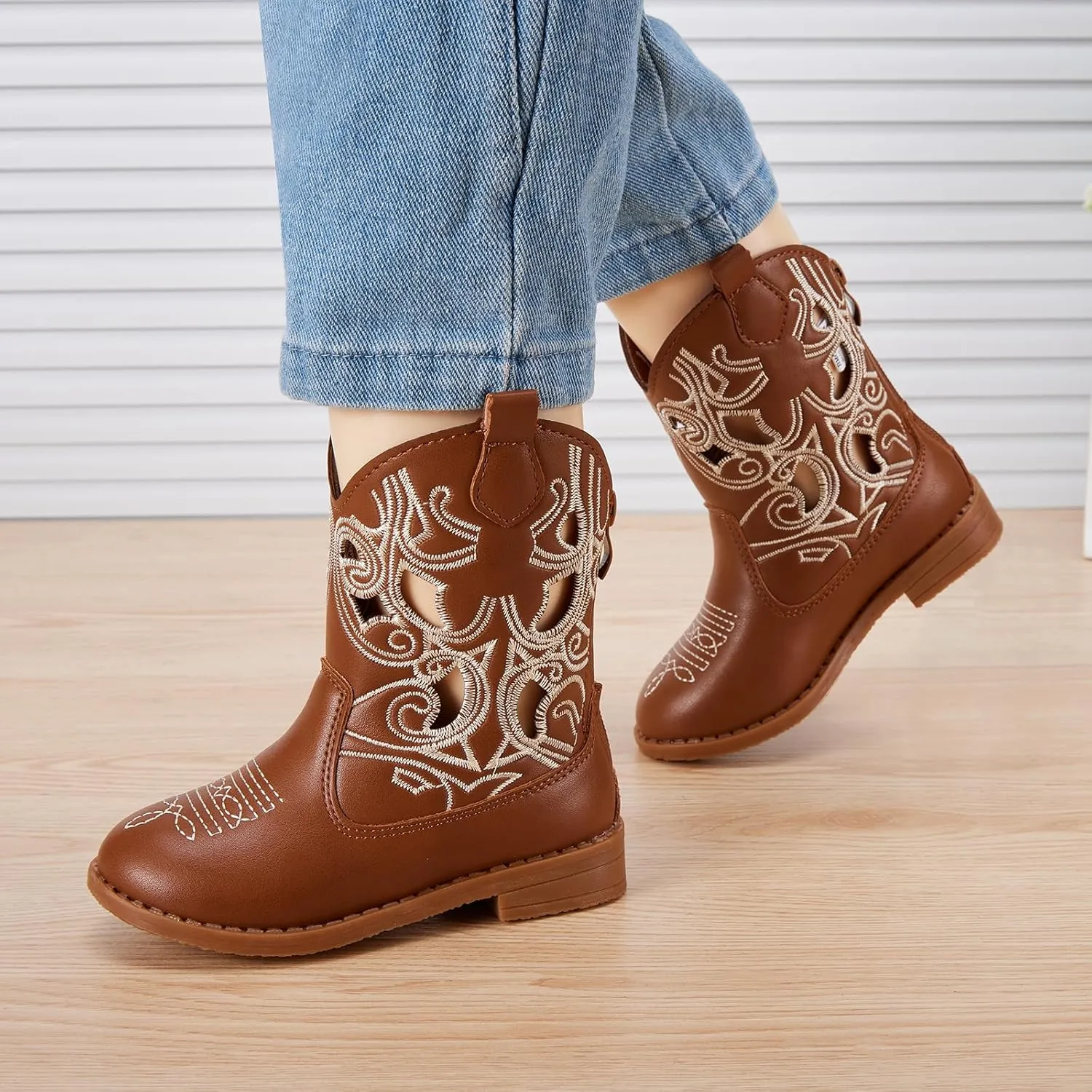 BMCiTYBM Toddler Girls Cowboy Cowgirl Boots Little Kids Pointed Toe Western Boots Mid Calf Side Zipper Riding Shoes for All Seasons (Toddler/Little Kid)