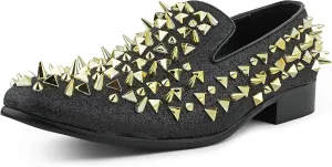 Bolano x Amali Mesa - Men's Designer Shoes, Comfortable Men's Slippers - Fashion Shoes - Shiny and Metallic Smoking Slippers with Matching Spikes