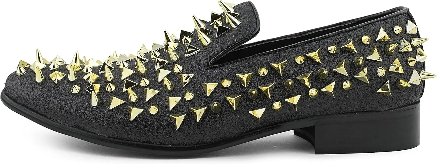 Bolano x Amali Mesa - Men's Designer Shoes, Comfortable Men's Slippers - Fashion Shoes - Shiny and Metallic Smoking Slippers with Matching Spikes