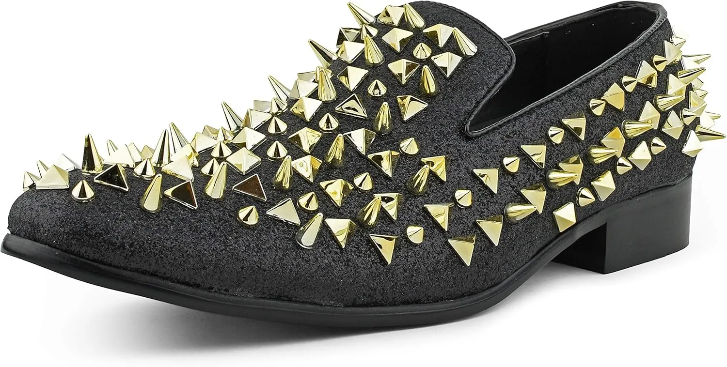 Bolano x Amali Mesa - Men's Designer Shoes, Comfortable Men's Slippers - Fashion Shoes - Shiny and Metallic Smoking Slippers with Matching Spikes