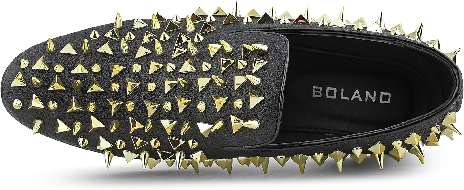 Bolano x Amali Mesa - Men's Designer Shoes, Comfortable Men's Slippers - Fashion Shoes - Shiny and Metallic Smoking Slippers with Matching Spikes