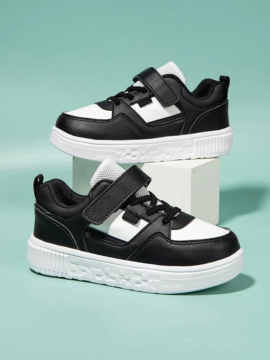 Boys and Girls Board Shoes Adjustable Hook and Loop Classic Low Top Kids Sneakers Lightweight Comfortable for All Season