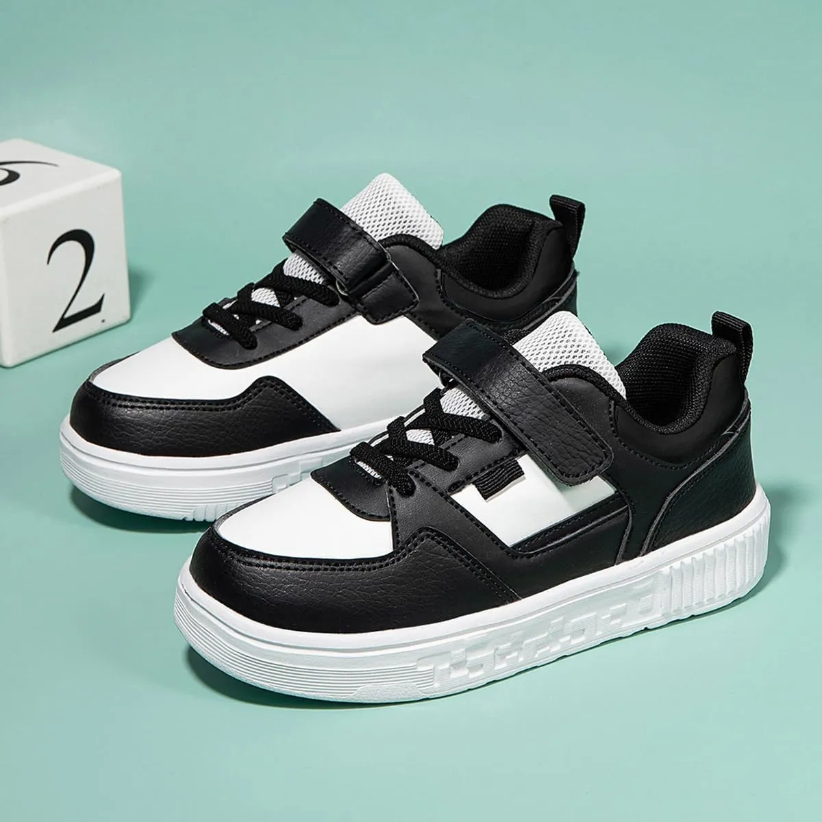 Boys and Girls Board Shoes Adjustable Hook and Loop Classic Low Top Kids Sneakers Lightweight Comfortable for All Season