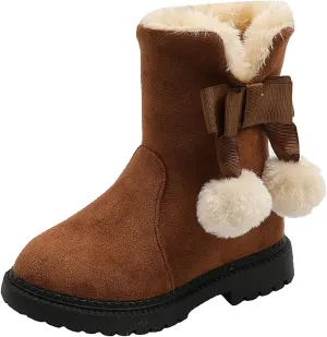 Boys F𝐮r Lined Boots Toddler Baby Girls Winter Warm Furry Plush Snow Booties Cozy Slip On With Zipper Flat Shoes