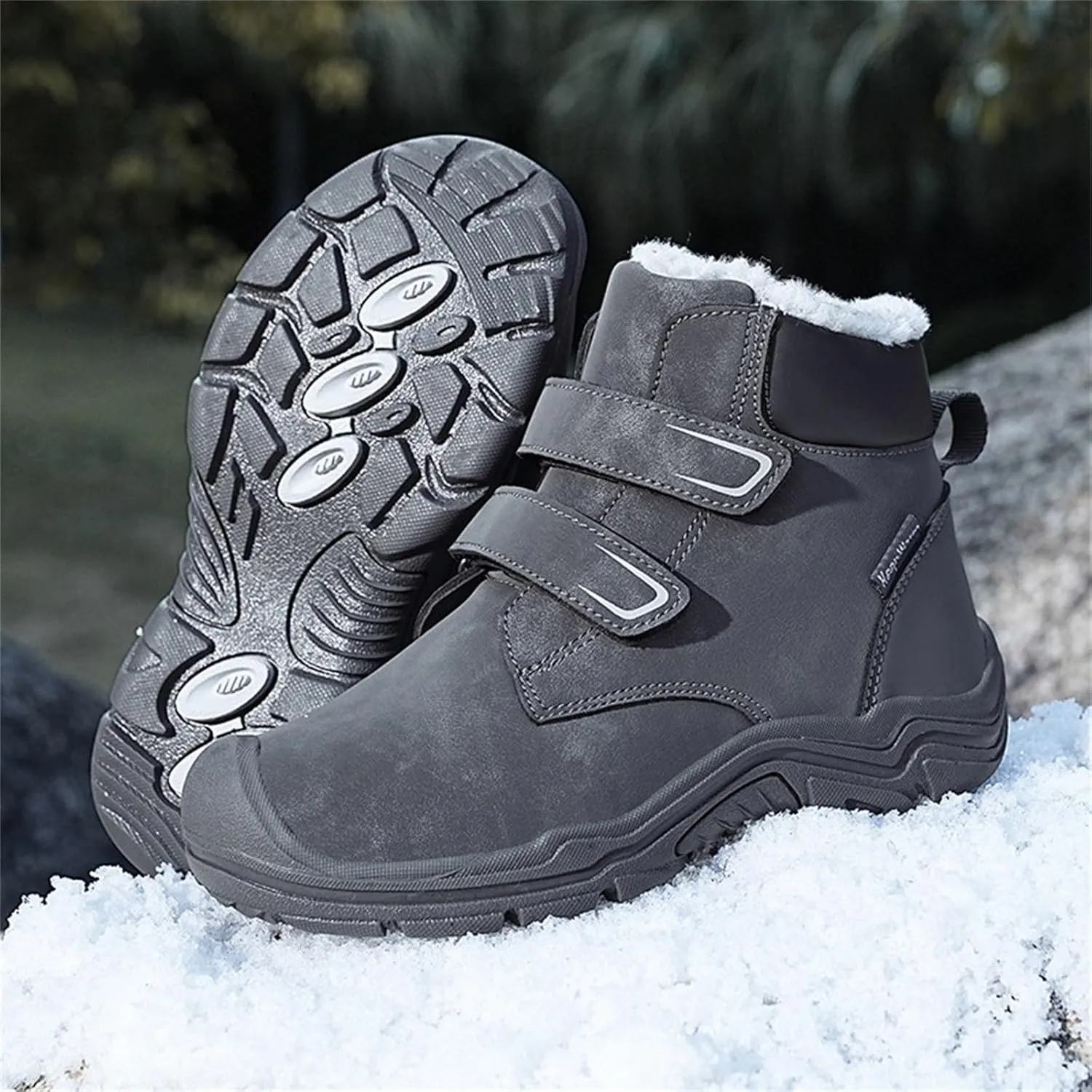 Boys Girls Winter Warm Outdoor Hiking Boots Comfortable Plush Lined Anti-Collision Non-Slip Walking Snow Boots