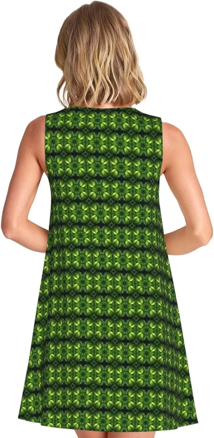 Bright Cabbage Print Women's Summer Dresses Beach Casual Sleeveless Tank Loose Sundress with Pocket