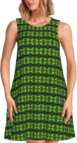 Bright Cabbage Print Women's Summer Dresses Beach Casual Sleeveless Tank Loose Sundress with Pocket