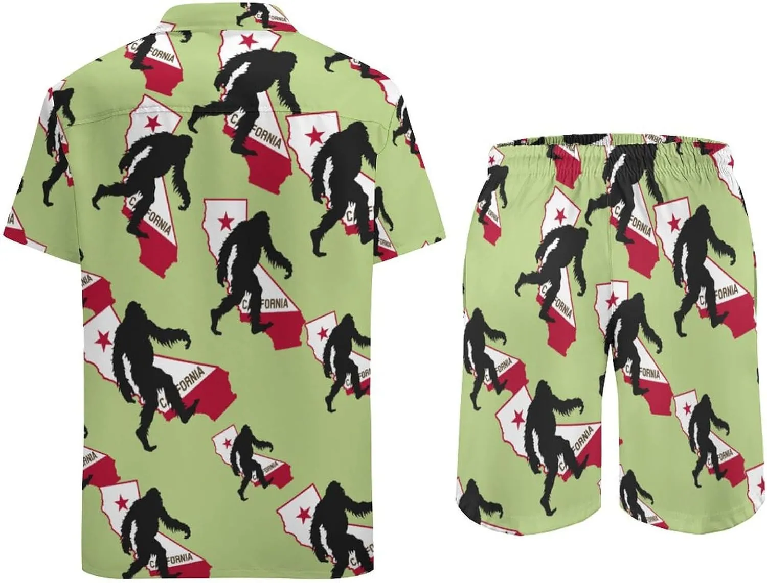 California State Bigfoot Classic Mens 2 Piece Outfits Hawaiian Beach Shirts Shorts Vacation Matching Set