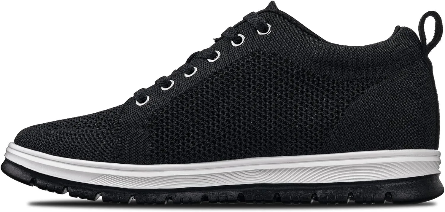 CALTO Men's Invisible Height Increasing Elevator Casual Shoes - Black/White & Black Sole Light-Weight Lace-up Knitted Casual Sporty Sneakers - 2.4 Inches Taller - X2322 - Size 10 D(M) US