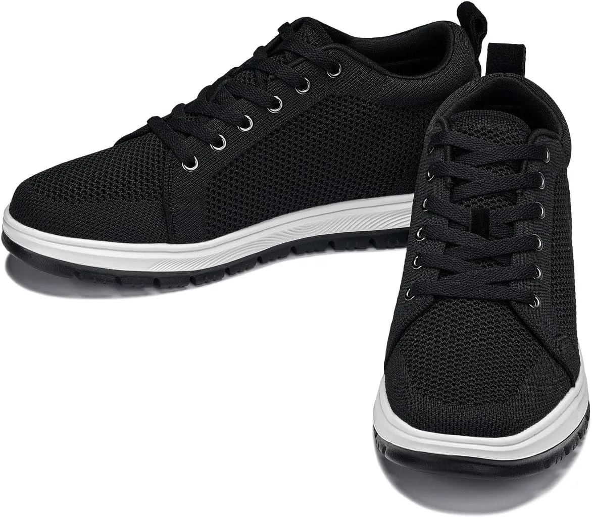 CALTO Men's Invisible Height Increasing Elevator Casual Shoes - Black/White & Black Sole Light-Weight Lace-up Knitted Casual Sporty Sneakers - 2.4 Inches Taller - X2322 - Size 10 D(M) US