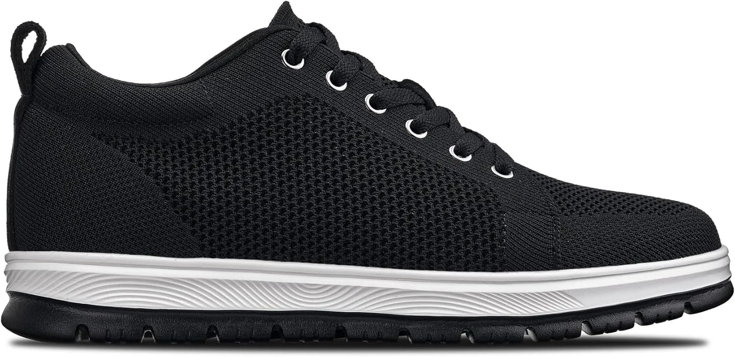 CALTO Men's Invisible Height Increasing Elevator Casual Shoes - Black/White & Black Sole Light-Weight Lace-up Knitted Casual Sporty Sneakers - 2.4 Inches Taller - X2322 - Size 10 D(M) US