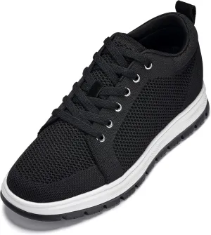 CALTO Men's Invisible Height Increasing Elevator Casual Shoes - Black/White & Black Sole Light-Weight Lace-up Knitted Casual Sporty Sneakers - 2.4 Inches Taller - X2322 - Size 10 D(M) US