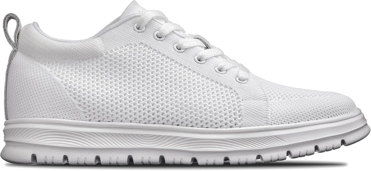 CALTO Men's Invisible Height Increasing Elevator Casual Shoes - White/White Sole Light-Weight Lace-up Knitted Casual Sporty Sneakers - 2.4 Inches Taller - X2321 - Size 7 D(M) US