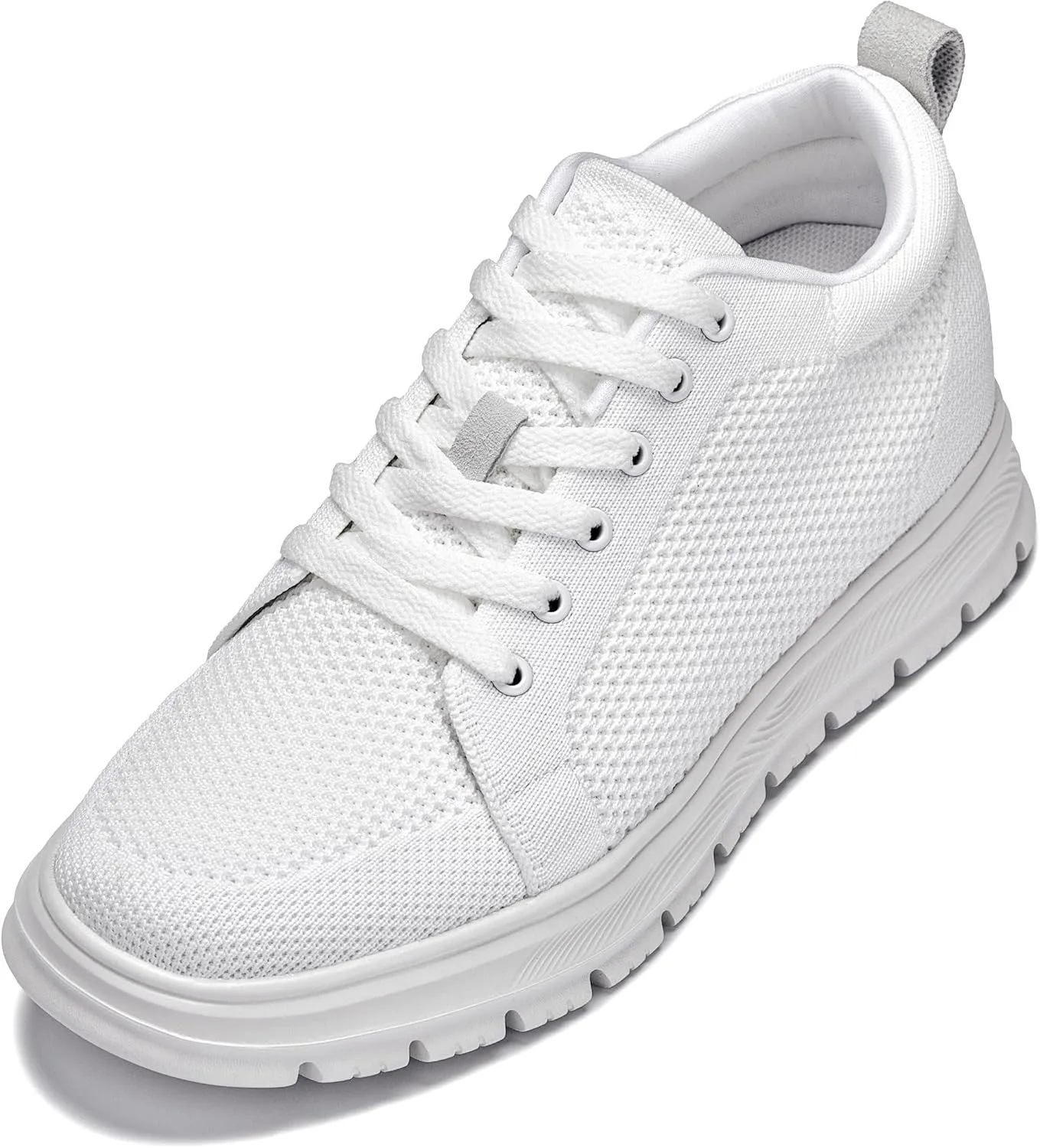 CALTO Men's Invisible Height Increasing Elevator Casual Shoes - White/White Sole Light-Weight Lace-up Knitted Casual Sporty Sneakers - 2.4 Inches Taller - X2321 - Size 7 D(M) US