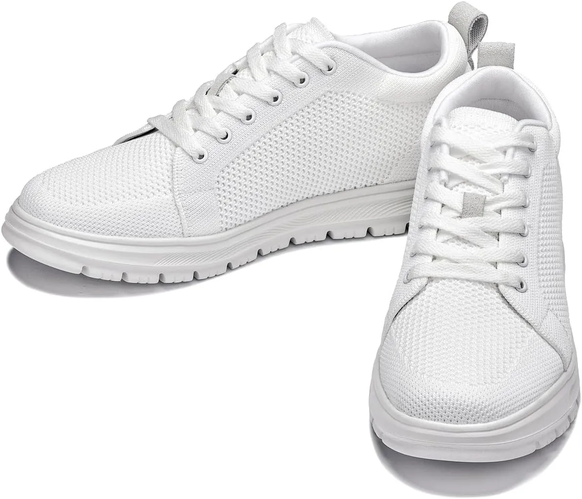 CALTO Men's Invisible Height Increasing Elevator Casual Shoes - White/White Sole Light-Weight Lace-up Knitted Casual Sporty Sneakers - 2.4 Inches Taller - X2321 - Size 7 D(M) US