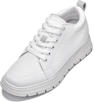 CALTO Men's Invisible Height Increasing Elevator Casual Shoes - White/White Sole Light-Weight Lace-up Knitted Casual Sporty Sneakers - 2.4 Inches Taller - X2321 - Size 7 D(M) US