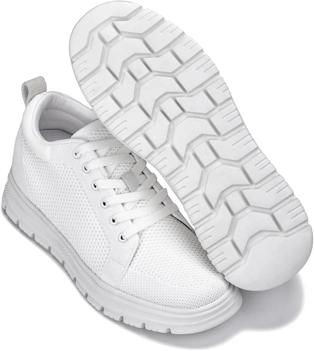 CALTO Men's Invisible Height Increasing Elevator Casual Shoes - White/White Sole Light-Weight Lace-up Knitted Casual Sporty Sneakers - 2.4 Inches Taller - X2321 - Size 7 D(M) US