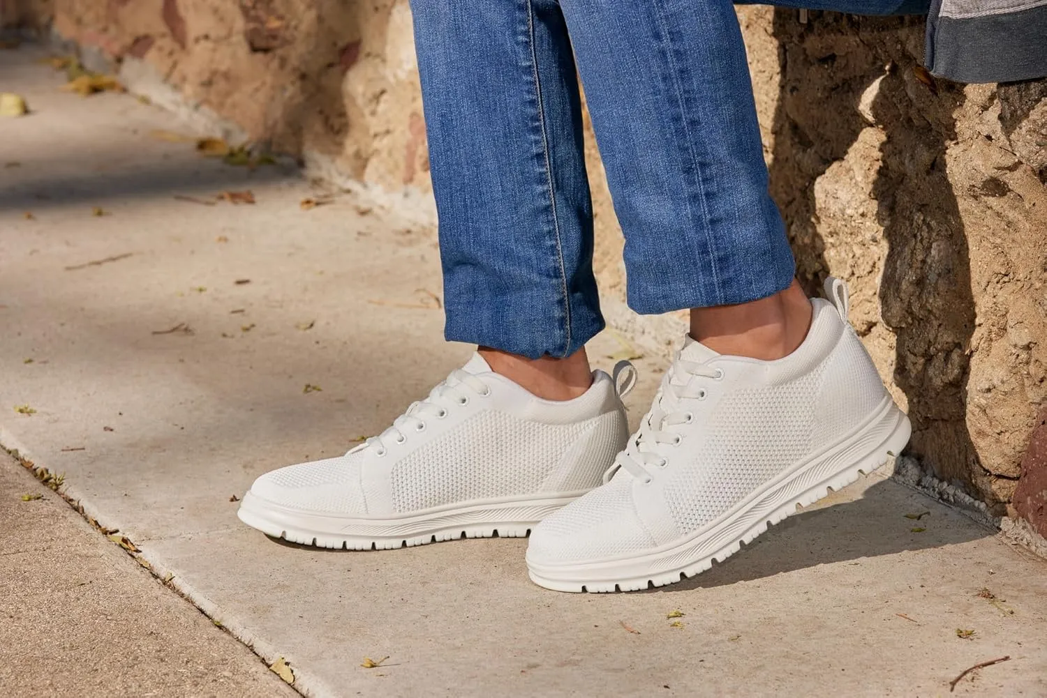 CALTO Men's Invisible Height Increasing Elevator Casual Shoes - White/White Sole Light-Weight Lace-up Knitted Casual Sporty Sneakers - 2.4 Inches Taller - X2321 - Size 7 D(M) US