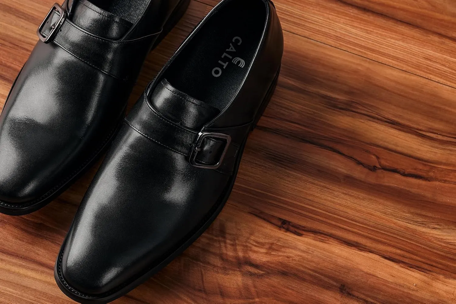 CALTO Men's Invisible Height Increasing Elevator Shoes - Black Leather Slip-on Monk-Strap Dress Loafers - 2.8 Inches Taller - Y7254 - Size 9 D(M) US