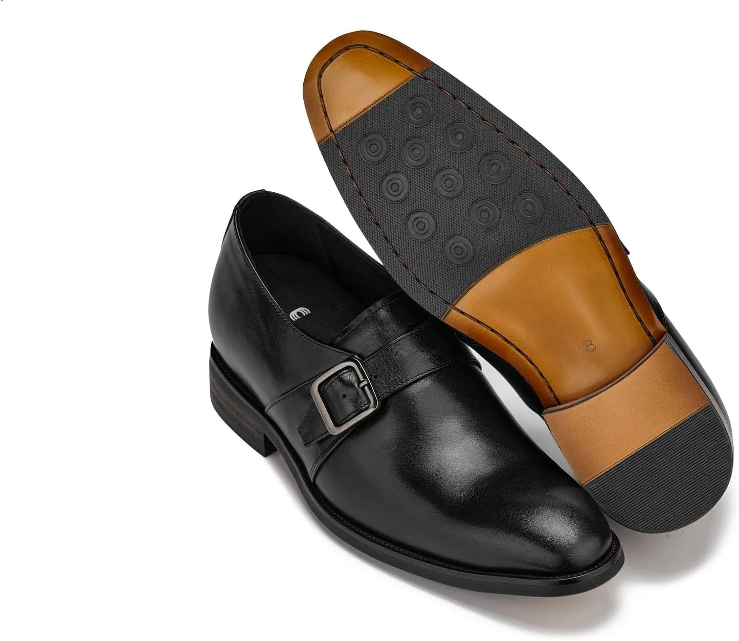 CALTO Men's Invisible Height Increasing Elevator Shoes - Black Leather Slip-on Monk-Strap Dress Loafers - 2.8 Inches Taller - Y7254 - Size 9 D(M) US