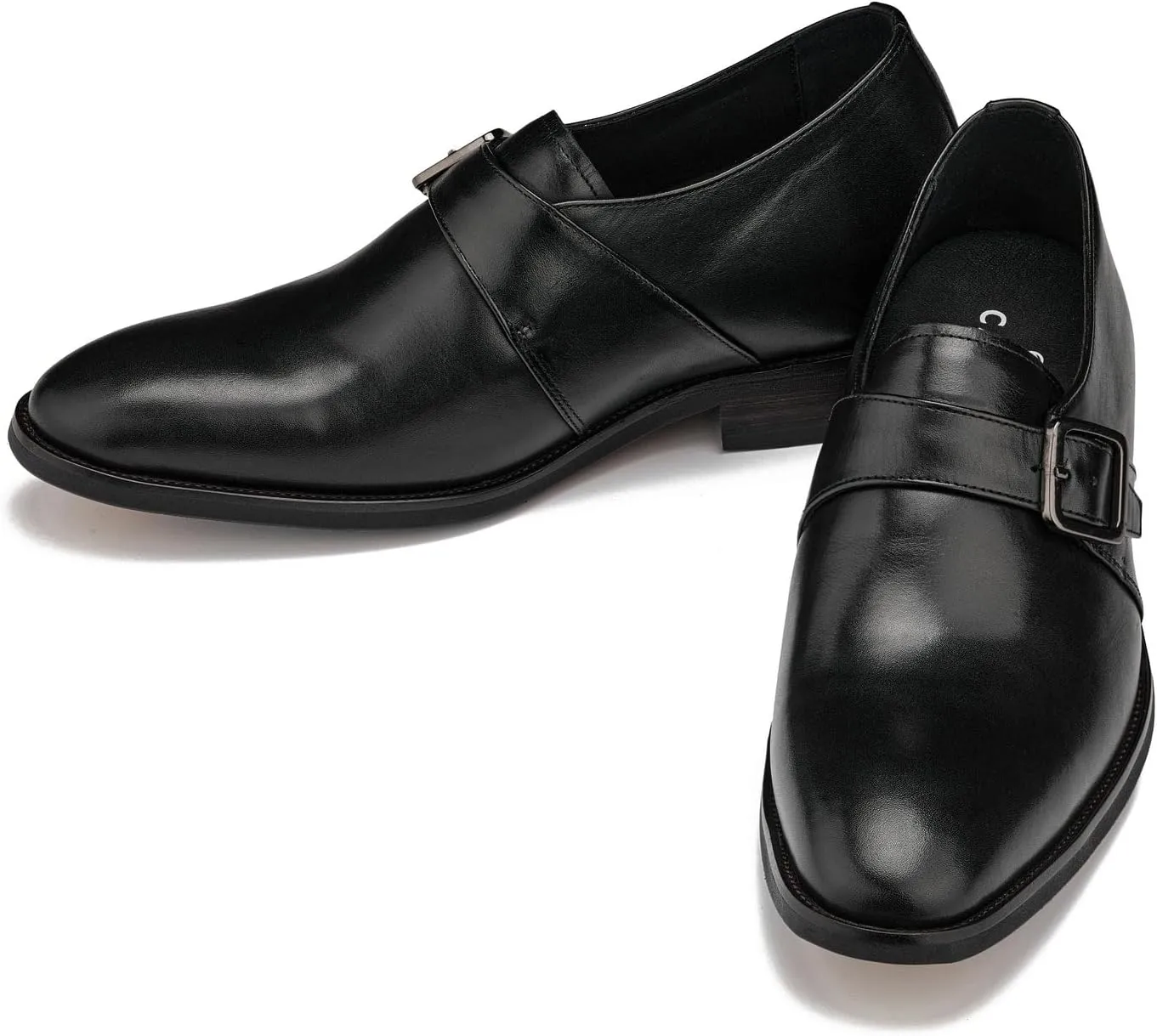 CALTO Men's Invisible Height Increasing Elevator Shoes - Black Leather Slip-on Monk-Strap Dress Loafers - 2.8 Inches Taller - Y7254 - Size 9 D(M) US