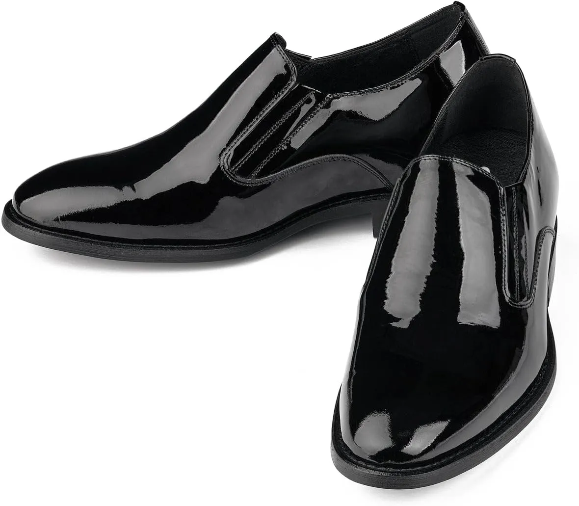 CALTO Men's Invisible Height Increasing Elevator Shoes - Black Patent Leather Slip-on Formal Dress Loafers - 2.8 Inches Taller - Y7402 - Size 11 D(M) US