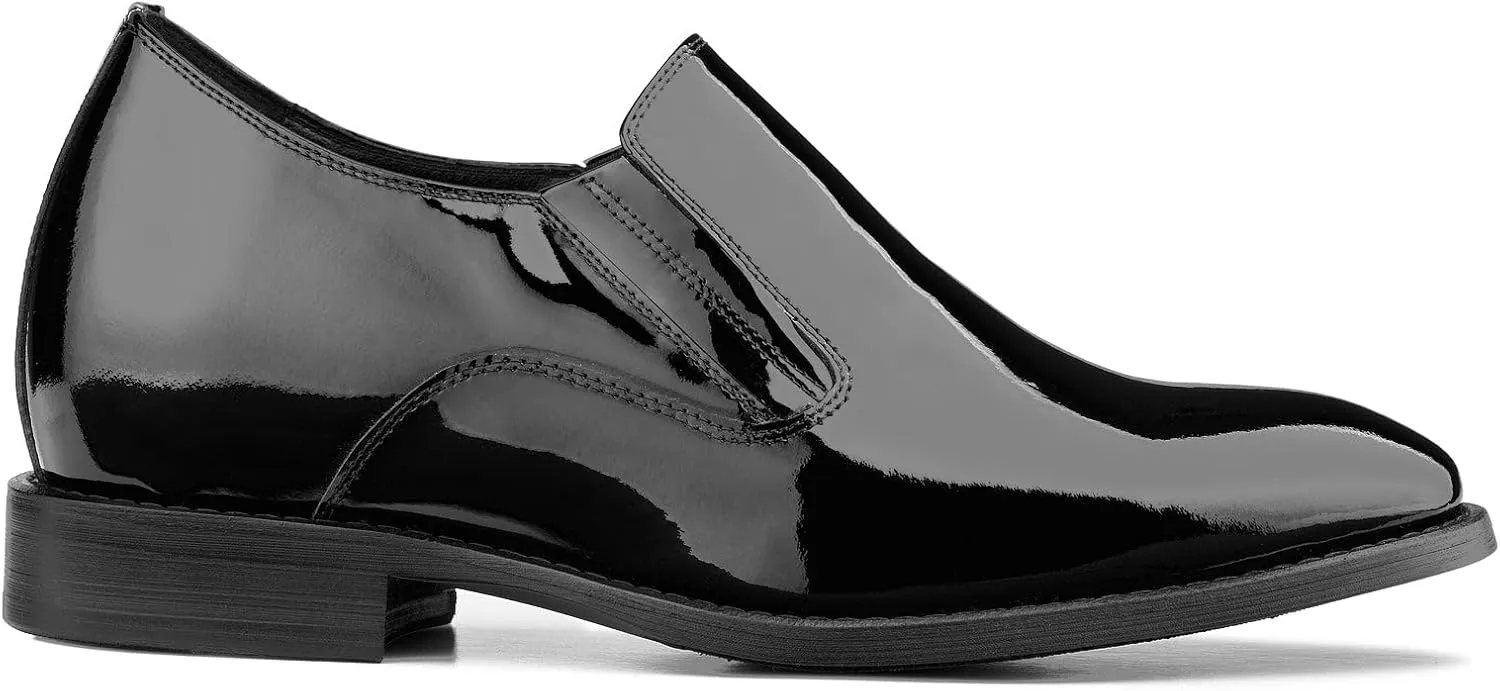 CALTO Men's Invisible Height Increasing Elevator Shoes - Black Patent Leather Slip-on Formal Dress Loafers - 2.8 Inches Taller - Y7402 - Size 11 D(M) US