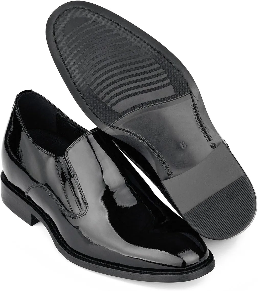CALTO Men's Invisible Height Increasing Elevator Shoes - Black Patent Leather Slip-on Formal Dress Loafers - 2.8 Inches Taller - Y7402 - Size 11 D(M) US