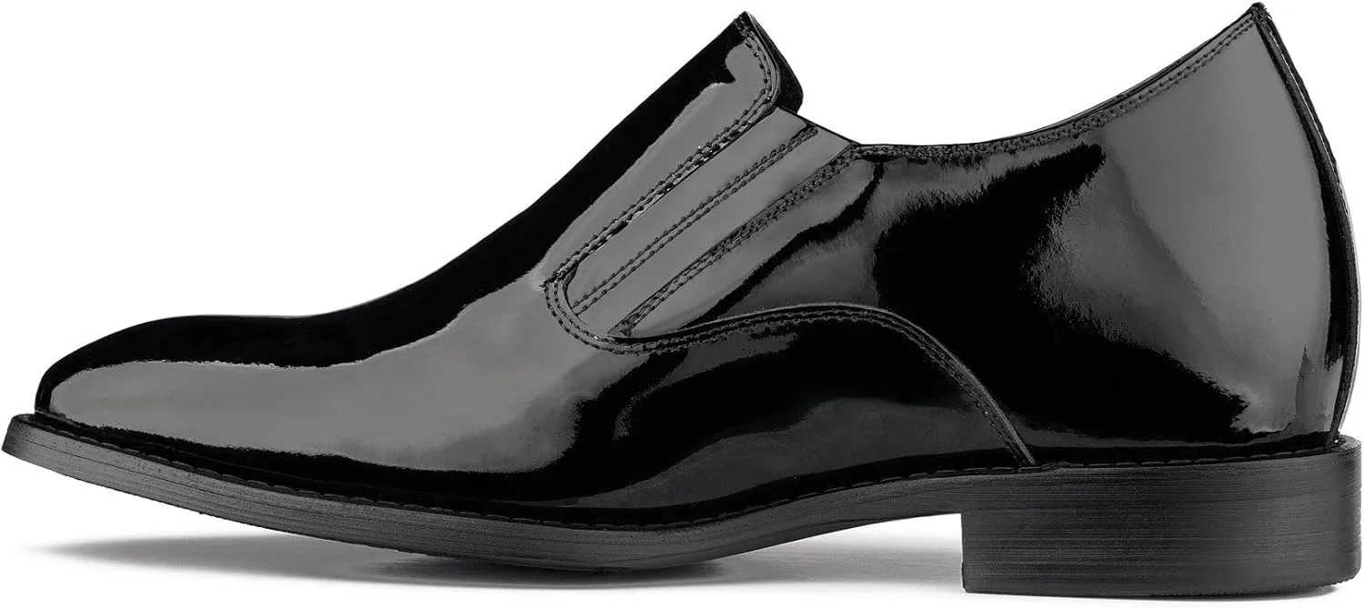 CALTO Men's Invisible Height Increasing Elevator Shoes - Black Patent Leather Slip-on Formal Dress Loafers - 2.8 Inches Taller - Y7402 - Size 11 D(M) US