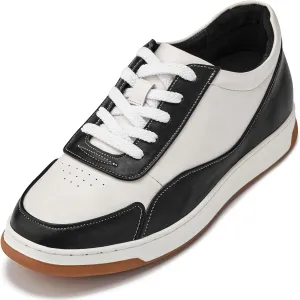 CALTO Men's Invisible Height Increasing Elevator Shoes - Black/White Premium Leather Leather Lace-up Fashion Sneakers - 2.6 Inches Taller - Y7884 - Size 10 D(M) US