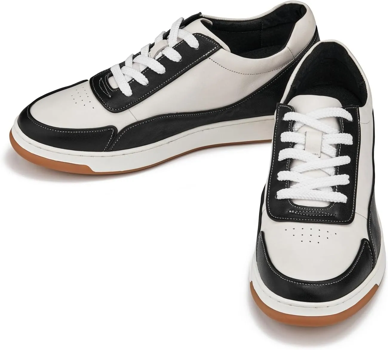 CALTO Men's Invisible Height Increasing Elevator Shoes - Black/White Premium Leather Leather Lace-up Fashion Sneakers - 2.6 Inches Taller - Y7884 - Size 10 D(M) US