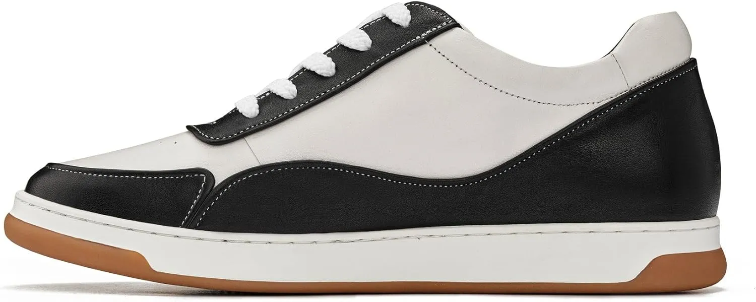 CALTO Men's Invisible Height Increasing Elevator Shoes - Black/White Premium Leather Leather Lace-up Fashion Sneakers - 2.6 Inches Taller - Y7884 - Size 10 D(M) US