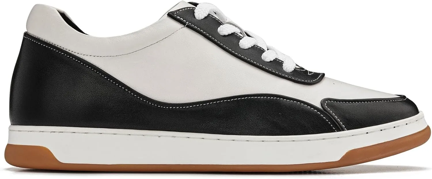 CALTO Men's Invisible Height Increasing Elevator Shoes - Black/White Premium Leather Leather Lace-up Fashion Sneakers - 2.6 Inches Taller - Y7884 - Size 10 D(M) US