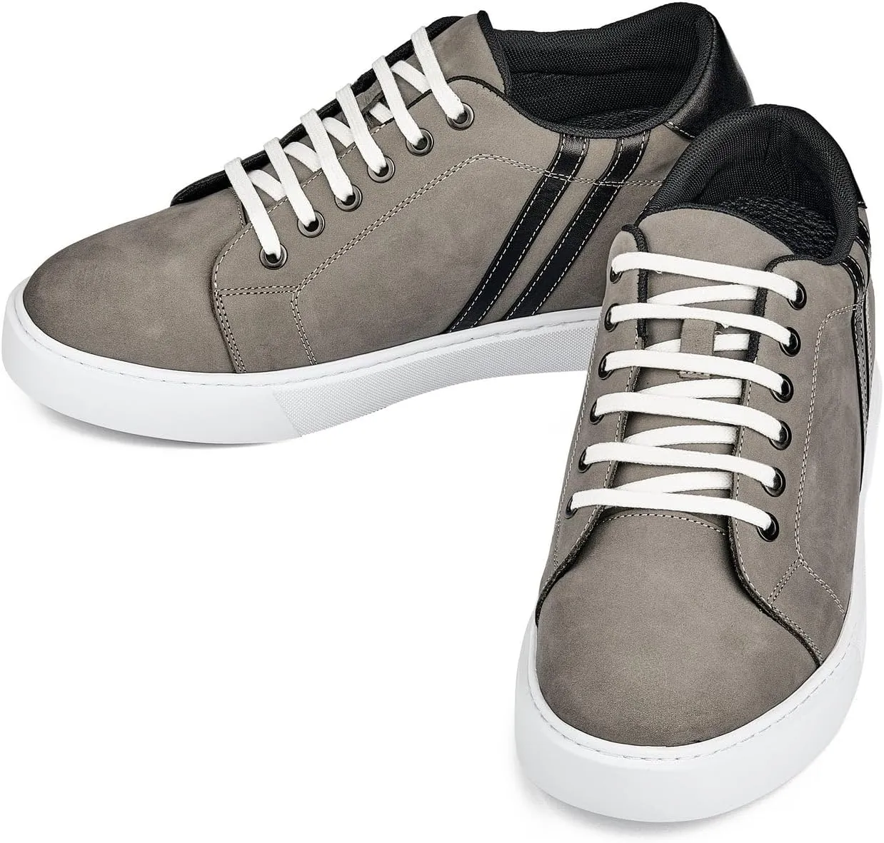 CALTO Men's Invisible Height Increasing Elevator Shoes - Nubuck Grey Leather Lace-up Fashion Sneakers - 2.8 Inches Taller - K1550 - Size 12 D(M) US