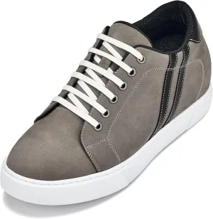 CALTO Men's Invisible Height Increasing Elevator Shoes - Nubuck Grey Leather Lace-up Fashion Sneakers - 2.8 Inches Taller - K1550 - Size 12 D(M) US