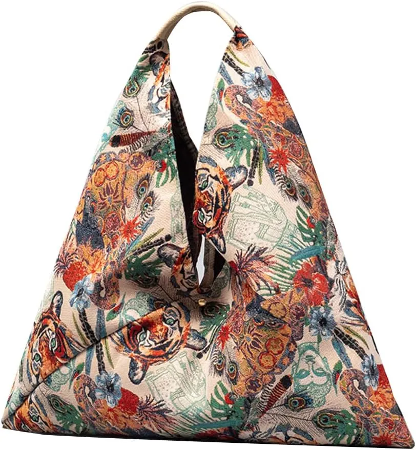 Canvas Handbag for Women - Ethnic Style Tote Top Handle Summer Beach Large Shoulder Bag