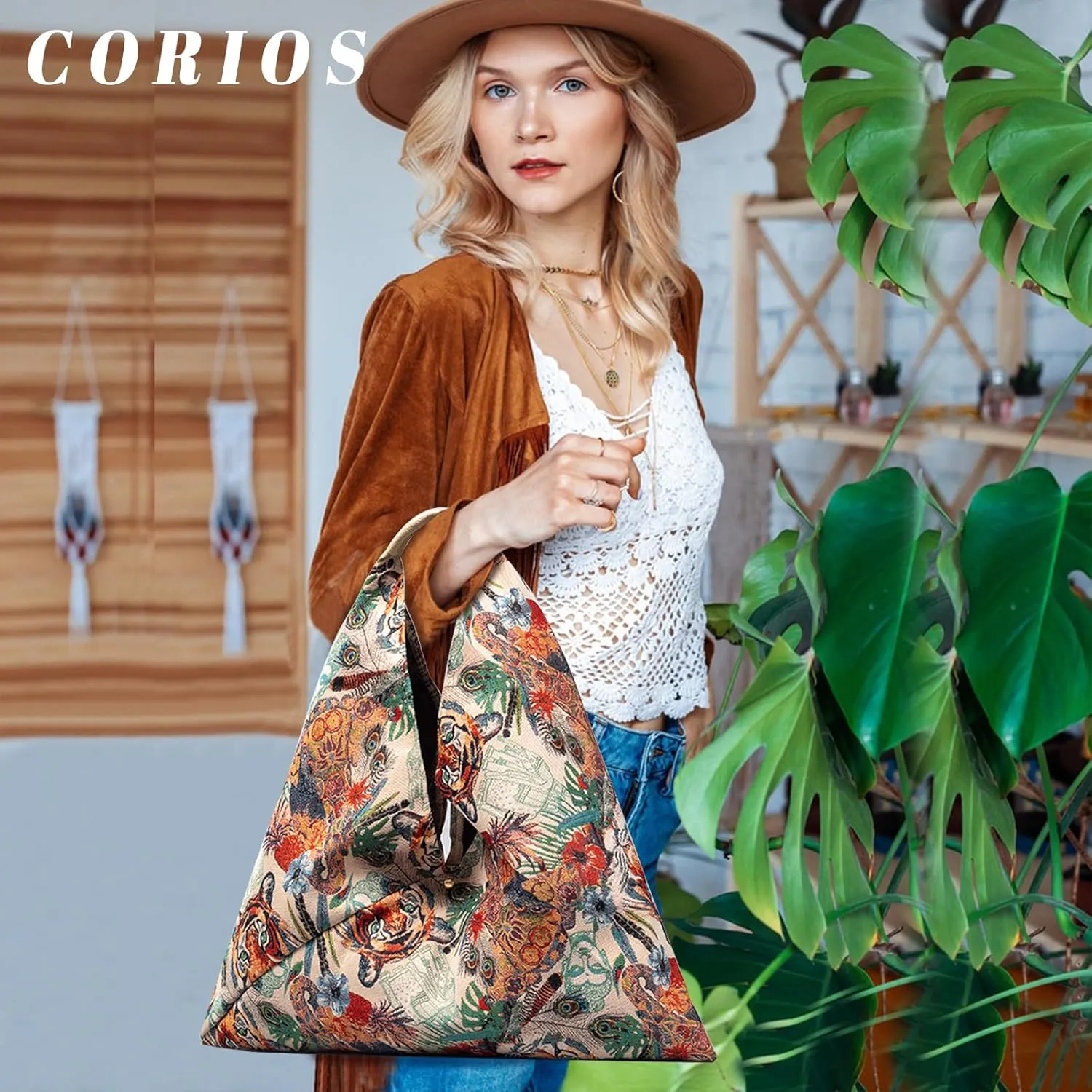 Canvas Handbag for Women - Ethnic Style Tote Top Handle Summer Beach Large Shoulder Bag
