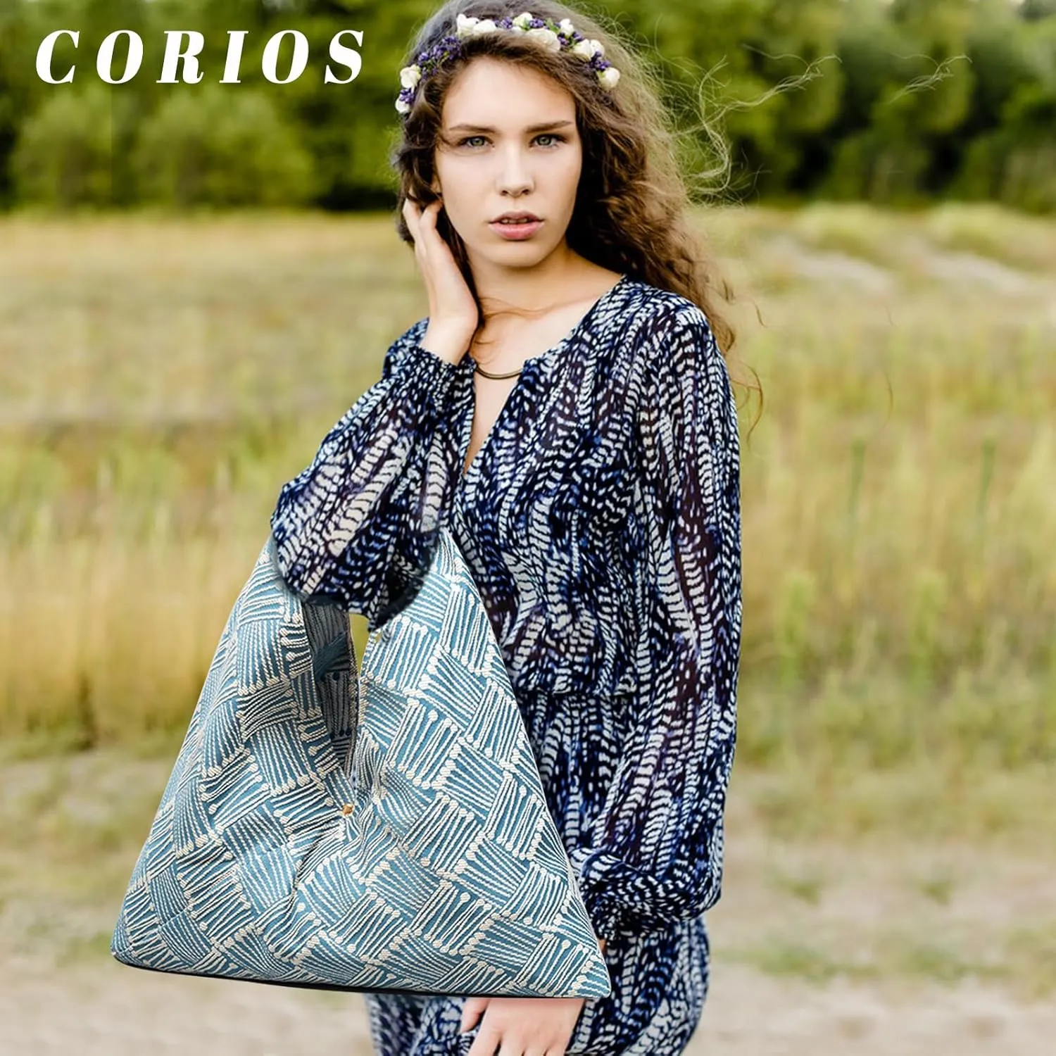 Canvas Handbag for Women - Ethnic Style Tote Top Handle Summer Beach Large Shoulder Bag