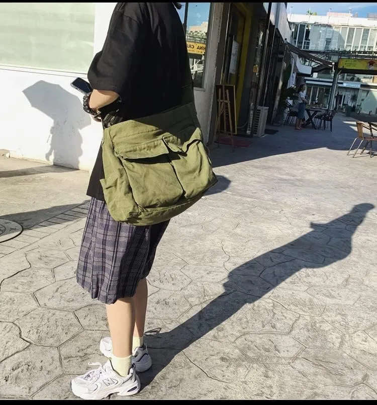 Canvas Messenger Vintage Bag Letter Pattern Crossbody Bag Emo Goth Shoulder Satchels Y2K Harajuku Bag Grunge Handbag