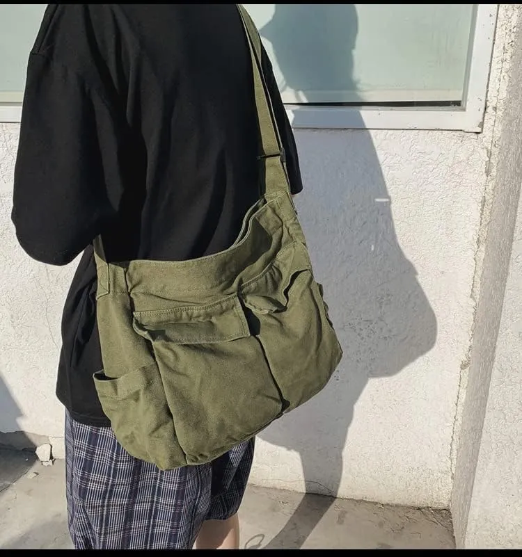 Canvas Messenger Vintage Bag Letter Pattern Crossbody Bag Emo Goth Shoulder Satchels Y2K Harajuku Bag Grunge Handbag