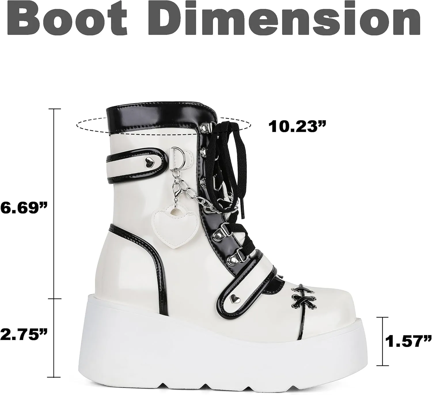 CELNEPHO Platform Ankle Boots for Women Wedge High Heel Booties Goth Round Toe Combat Boots Women Cute Heart Lace Up Rave Boots Outdoor Dress Boots with Chain