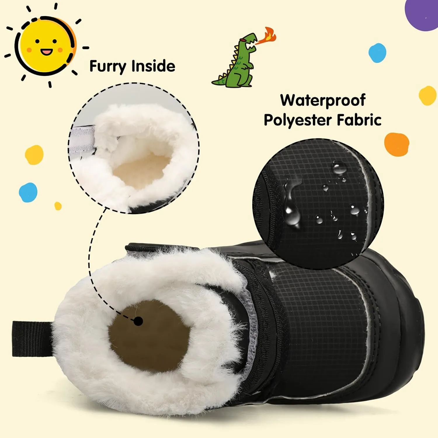 Centipede Demon Toddler Boots Boys Girls Winter Boots Waterproof Fleece Kids Snow Boots Faux Fur Booties Warm Walking Shoes for Indoor Outdoor