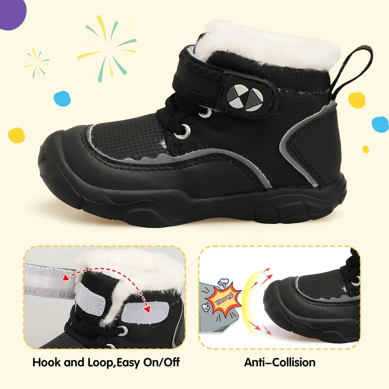 Centipede Demon Toddler Boots Boys Girls Winter Boots Waterproof Fleece Kids Snow Boots Faux Fur Booties Warm Walking Shoes for Indoor Outdoor