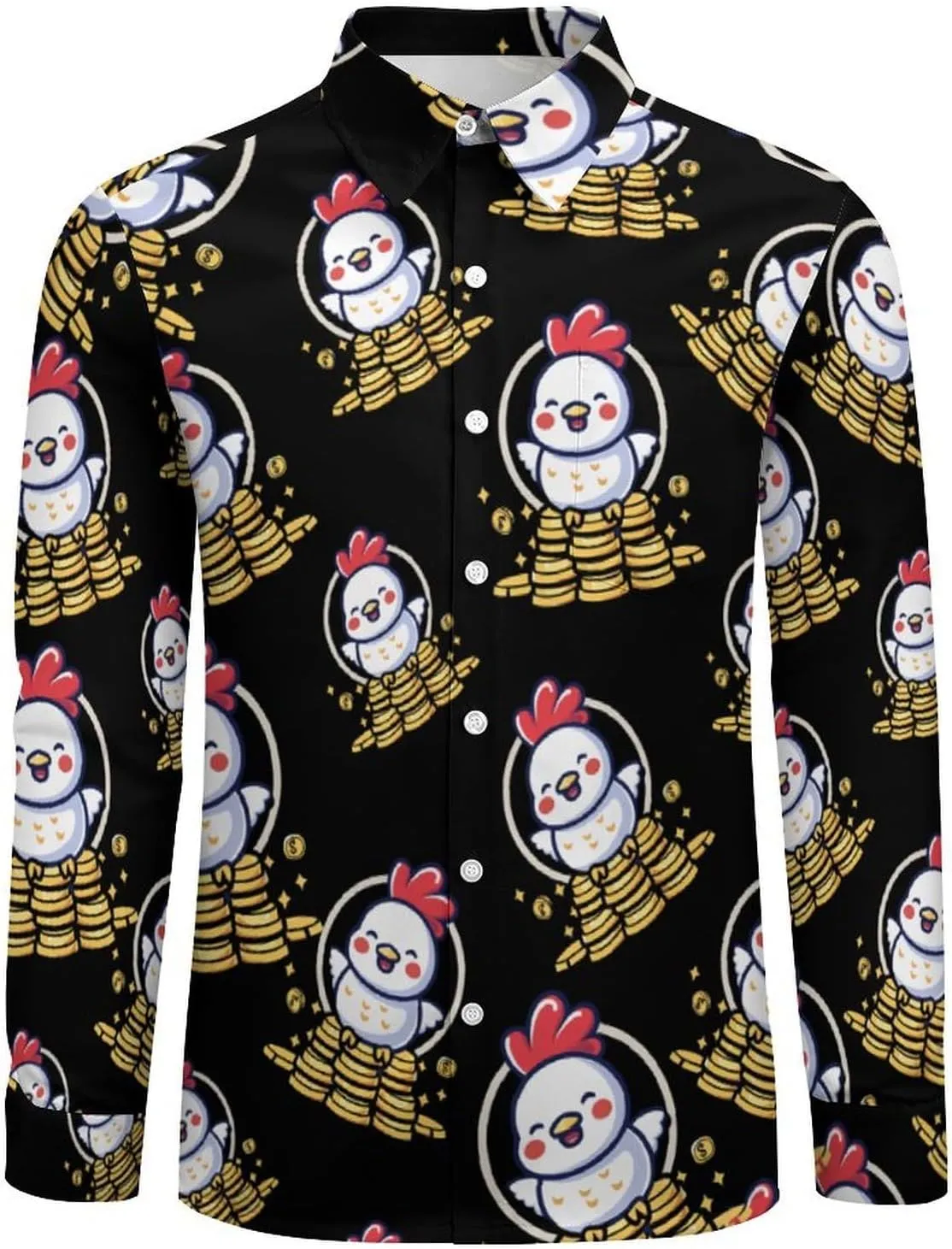 Chickens Lay Dollars Men's Long Sleeve Button Down Shirt Casual Regular Fit Tops