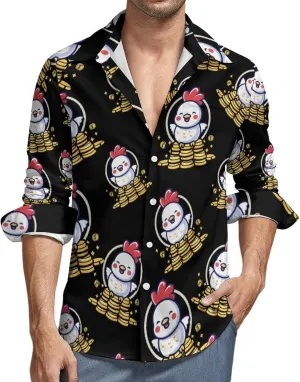 Chickens Lay Dollars Men's Long Sleeve Button Down Shirt Casual Regular Fit Tops