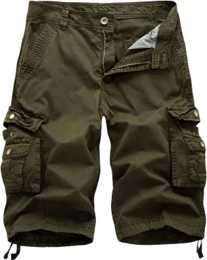 chouyatou Men's Active Normal Waist Loose Multi-Pocket Versatile Twill Cargo Shorts