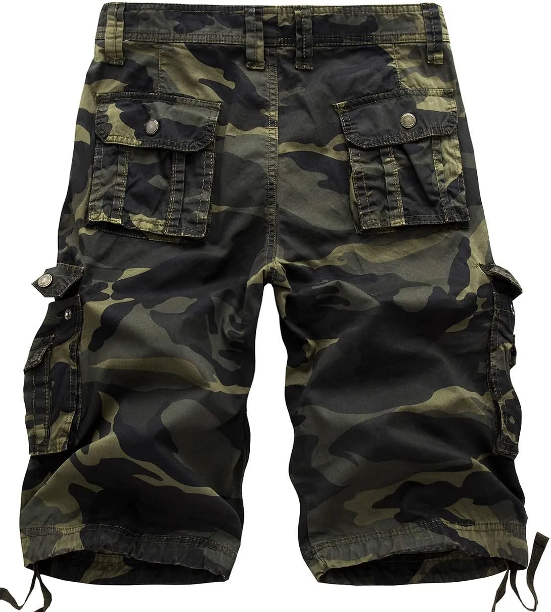 chouyatou Men's Active Normal Waist Loose Multi-Pocket Versatile Twill Cargo Shorts