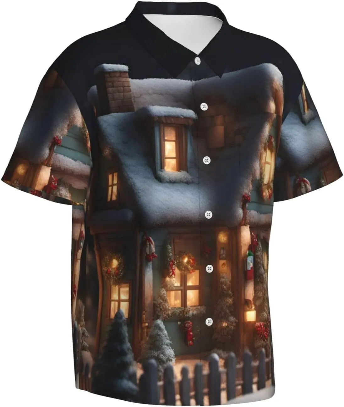 Christmas Village House 4 Hawaiian Shirt for Men Printed Casual Beach Shirts Button Down Short Sleeve Vacation Shirt